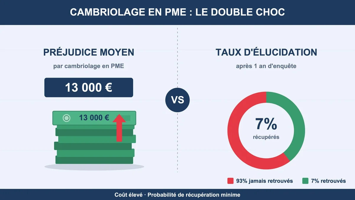 Graphique illustrant le coût des cambriolages et le faible taux d'élucidation dans les PME