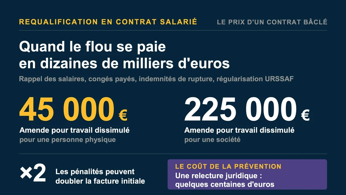 Graphique illustrant l'impact financier d'un contrat de prestation mal rédigé avec des chiffres marquants